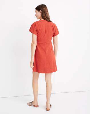 Cross-Front Flutter-Sleeve Mini Dress